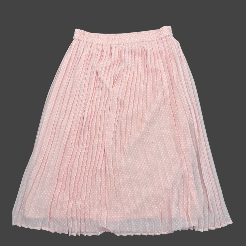 Draper & Damon’s Pink Polka Dot Pleated Midi Skirt‎ Petite Medium Chiffon Lined